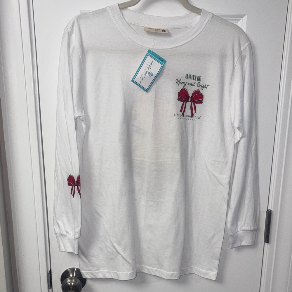 Simply Southern Christmas Long Sleeve Kids Shirt with Red Bow Design